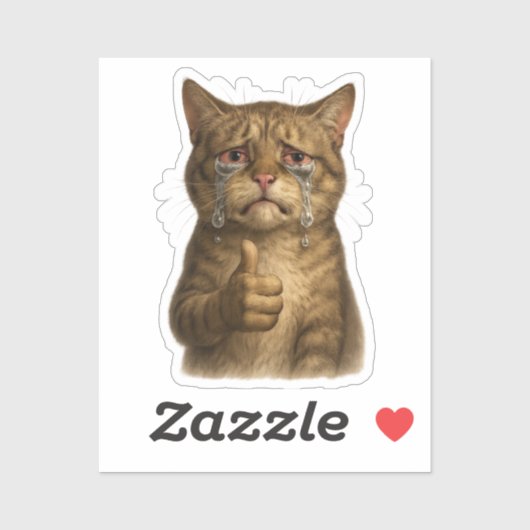 Sticker Sorrowful Kitty Thumbs Up Meme (Feuille)