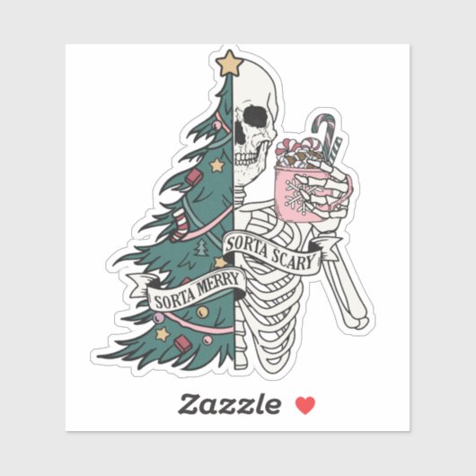 Sticker "Sorta Effrayant Sorta Joyeux" Noël Squelette (Feuille)