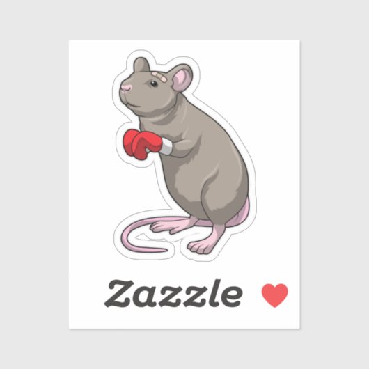 Sticker Souris à Boxing avec gants de Boxing (Feuille)