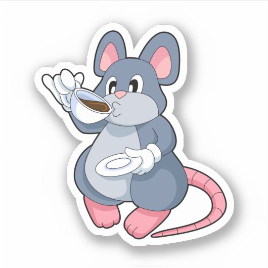 Sticker Souris avec Café Cup (Devant)