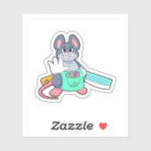 Sticker Souris comme coiffeur avec ciseaux et comble (Feuille)