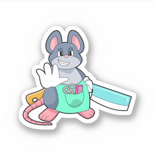 Sticker Souris comme coiffeur avec ciseaux et comble (Devant)