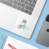 Sticker Souris comme coiffeur avec ciseaux et comble (Ordinateur portable avec iPhone)