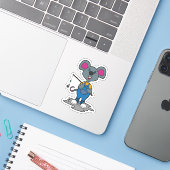 Sticker Souris comme Fisher avec une baguette de pêche (Ordinateur portable avec iPhone)
