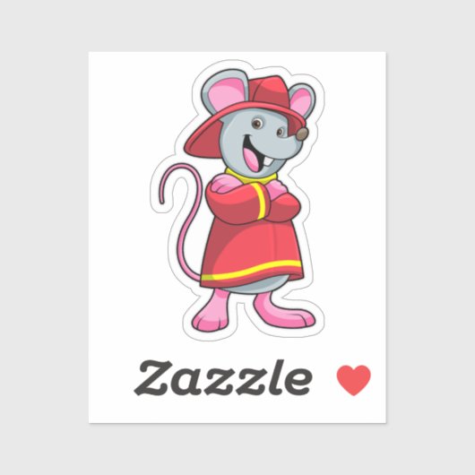 Sticker Souris comme pompier avec casque (Feuille)