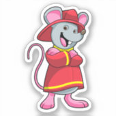 Sticker Souris comme pompier avec casque (Recto)