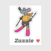 Sticker Souris comme skieur avec ski (Feuille)