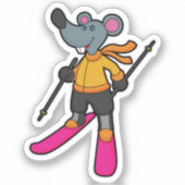 Sticker Souris comme skieur avec ski (Recto)