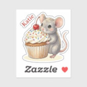Sticker Souris d'anniversaire avec Cupcake | Personnalisé (Feuille)
