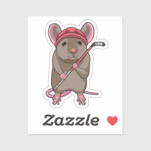 Sticker Souris de hockey sur glace avec bâton de hockey su