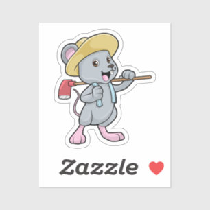Sticker Souris en fermier avec Ax et Casquette
