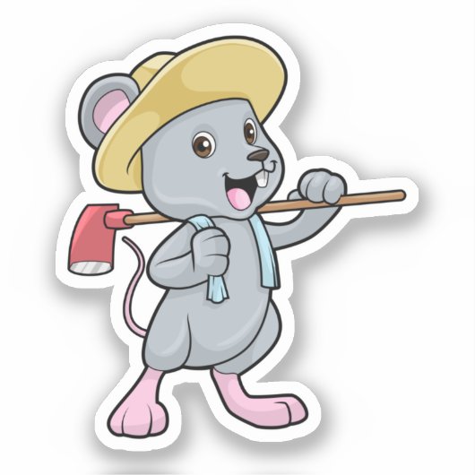 Sticker Souris en fermier avec Ax et Casquette (Recto)