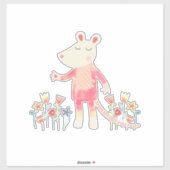 Sticker Souris mignonne avec fleurs (Feuille)