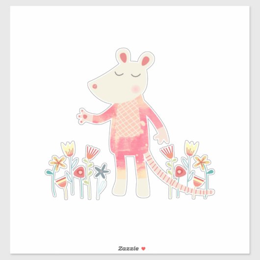 Sticker Souris mignonne avec fleurs (Feuille)