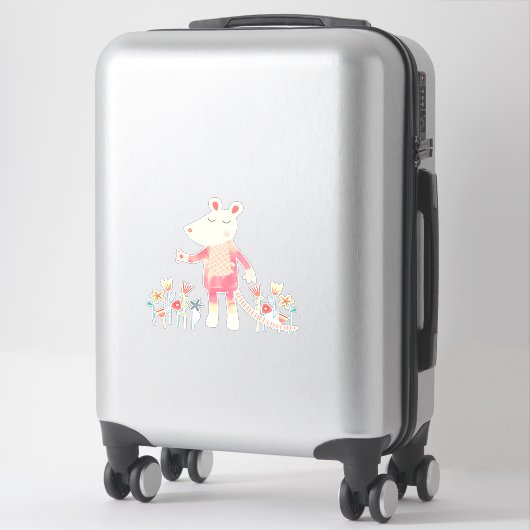 Sticker Souris mignonne avec fleurs (Sur valise)