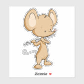 Sticker Souris musicienne mignonne Jouer Flute (Feuille)