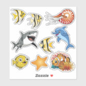 Sticker Sous les animaux marins, dessin sous l'océan (Feuille)