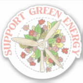 Sticker Soutenir l'énergie verte éolienne et les fleurs (Devant)