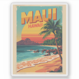Sticker Souvenirs de plage tropicale vintage Maui Hawaii