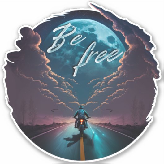 Sticker Soyez libre | Montée en moto au clair de lune (Devant)
