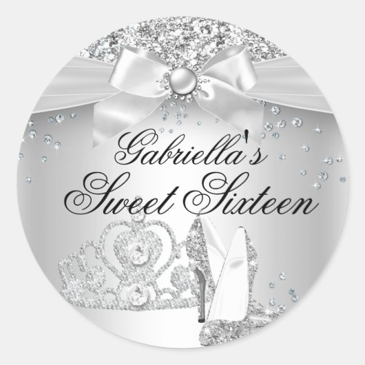 Sticker Sparkle Tiara & Heels Silver Sweet 16 (Devant)