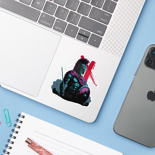 Sticker Spartan Nauthiz (Ordinateur portable avec iPhone)