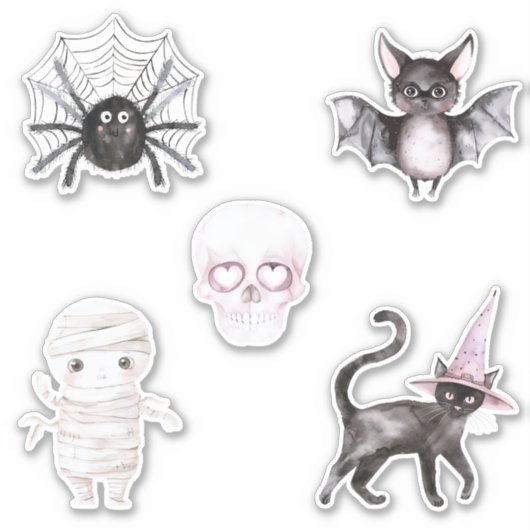 Sticker Spider Skull Bat Cat Mummy Halloween (Devant)