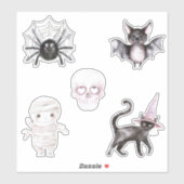 Sticker Spider Skull Bat Cat Mummy Halloween (Feuille)