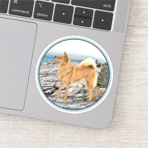 Sticker Spitz finlandais à Seashore Peinture - Chien Art