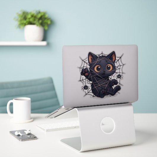 Sticker Spooky Kitten Web Halloween (Ordinateur portable sur le bureau)