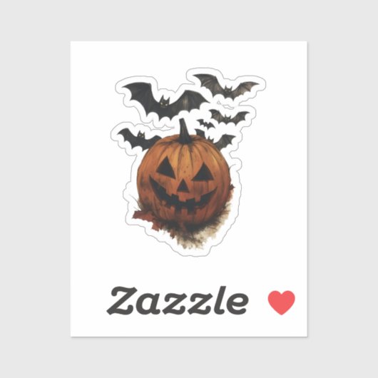 Sticker Spooky Pumpkin & Bats Halloween Art (Feuille)