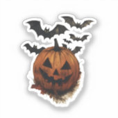Sticker Spooky Pumpkin & Bats Halloween Art (Recto)