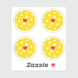 Sticker Sport i love Pickleball jaune boule de coeur