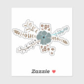 Sticker Spring Floral Motif Turquoise Brown Gris Whimsical (Feuille)