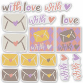 Sticker Spring With Love Envelopes and Hearts