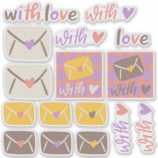 Sticker Spring With Love Envelopes and Hearts