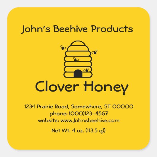 Sticker (sq) - Skep avec abeilles (Devant)