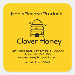 Sticker (sq) - Skep avec abeilles
