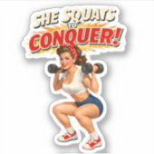 Sticker Squats To Conquer -Funny Retro Fitness Pin-Up- Gym (Devant)
