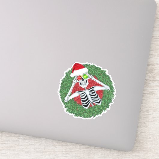 Sticker Squelette à Santa Hat Balls de Noël Green Wreath (Détail)