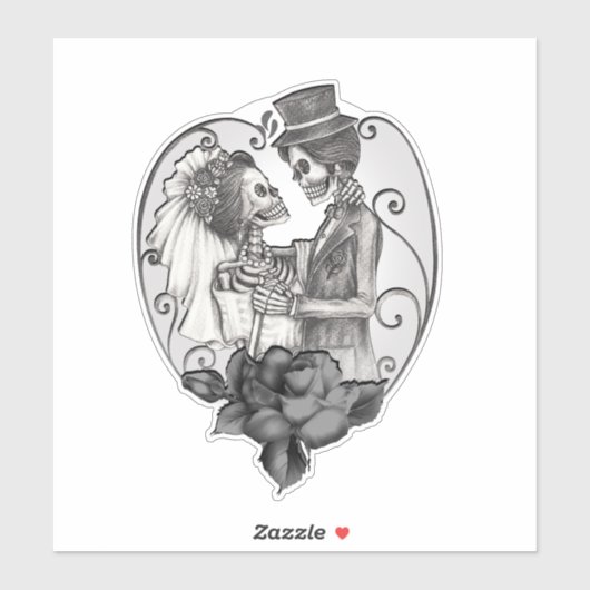 Sticker Squelette Amour Couple Mariage Danse Mariage (Feuille)