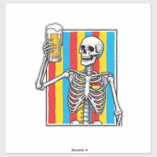 Sticker Squelette Bière Arc-en-ciel Vintage Gravure T-Shir