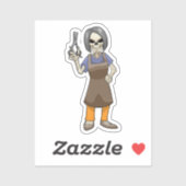 Sticker Squelette comme coiffeur avec ciseaux (Feuille)