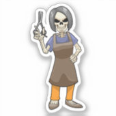 Sticker Squelette comme coiffeur avec ciseaux (Recto)