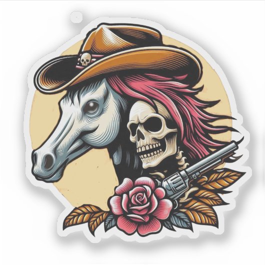 Sticker Squelette Cowboy Gunslinger (Devant)