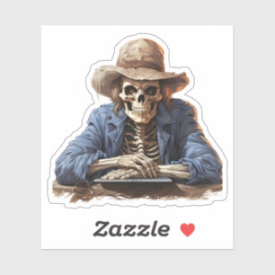 Sticker Squelette de dessin portant Cowboy Casquette Hallo