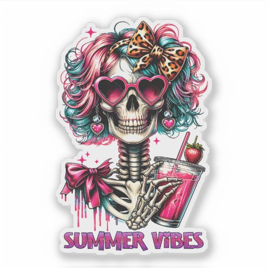 Sticker Squelette de mignonne Summer Vibes (Devant)