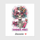 Sticker Squelette de mignonne Summer Vibes (Feuille)