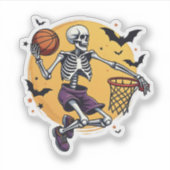 Sticker Squelette éffrayant Dunking Basketball Graveyard H (Devant)
