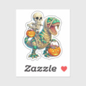 Sticker Squelette Fantaisiste à Cheval sur un T-Rex Momie (Feuille)